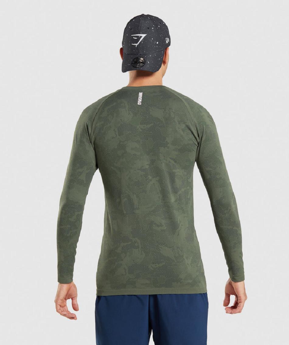 Long Sleeve Gymshark Geo Seamless Hombre Verde Oliva Negras | CO 3503UZG